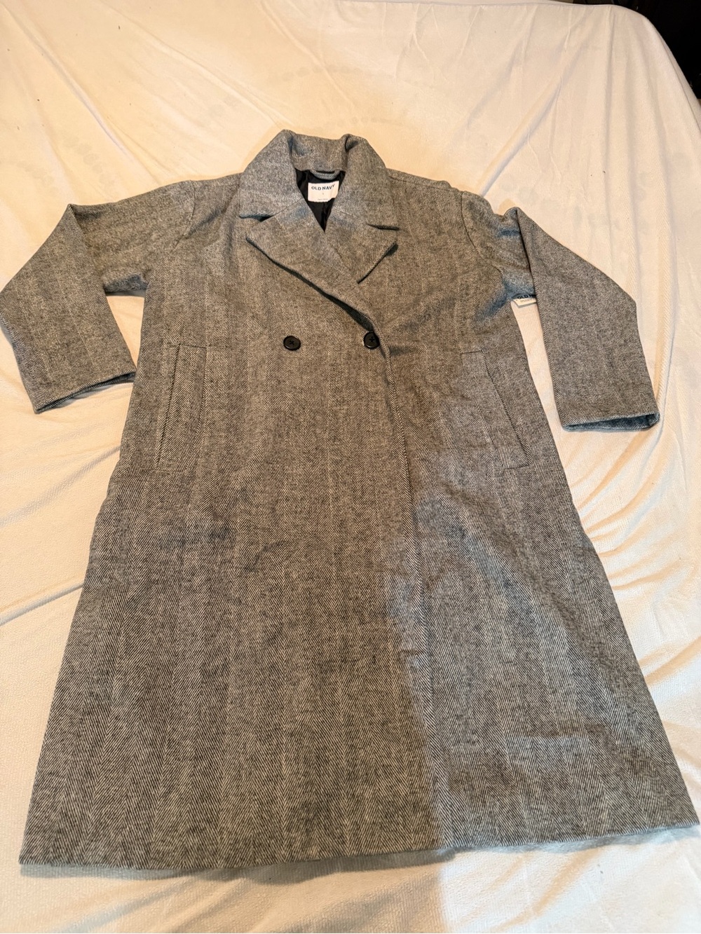 Old Navy Gray Double-Breasted Trench Coat